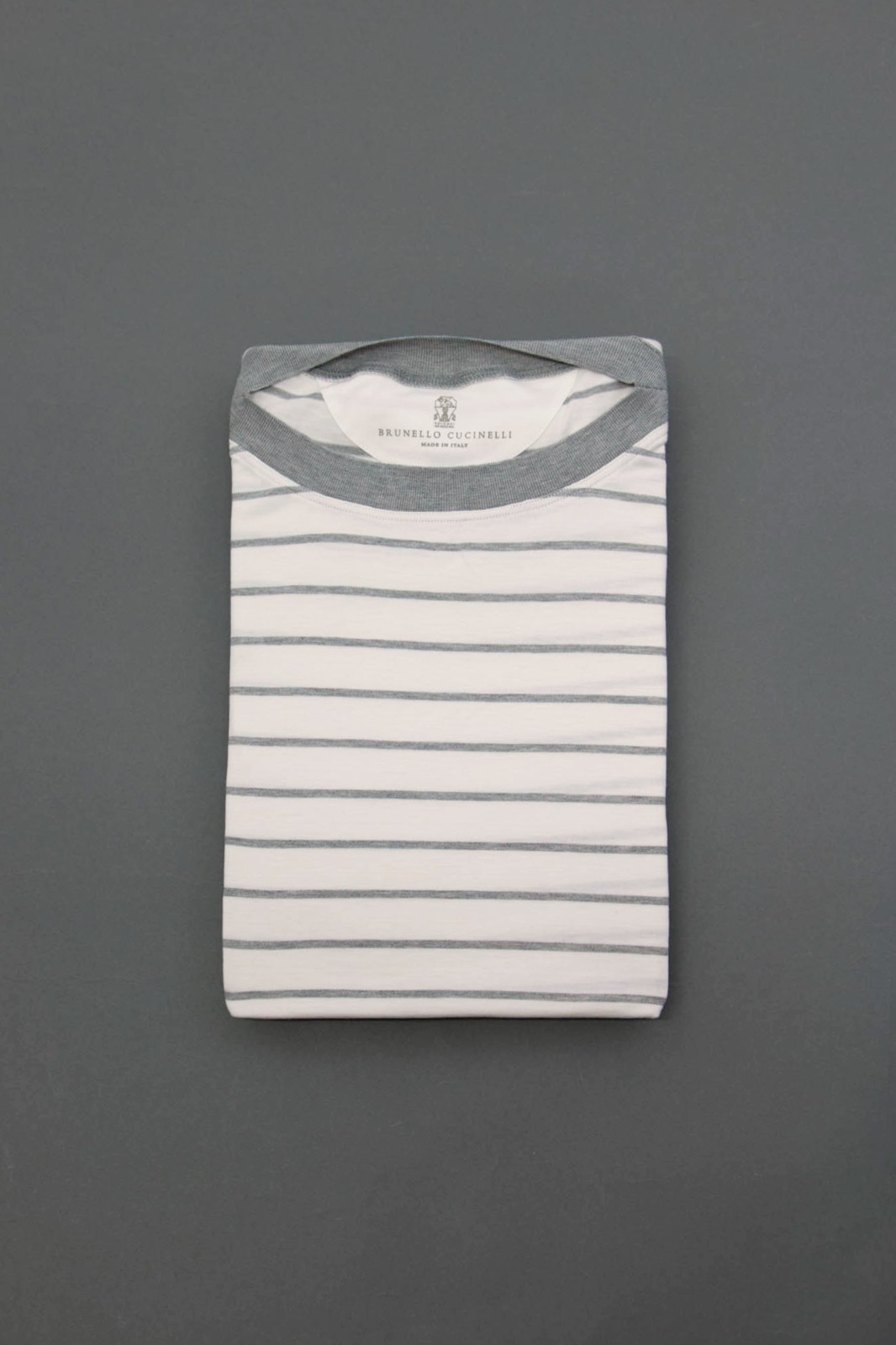 NWT$1200 Brunello Cucinelli Silk Blend Short Sleeve Stripe Boat Neck Tee M A258