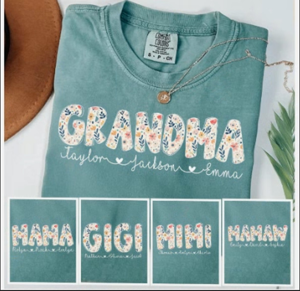 Personalized Grandma Shirt with Grandkids Names Floral Custom Tee