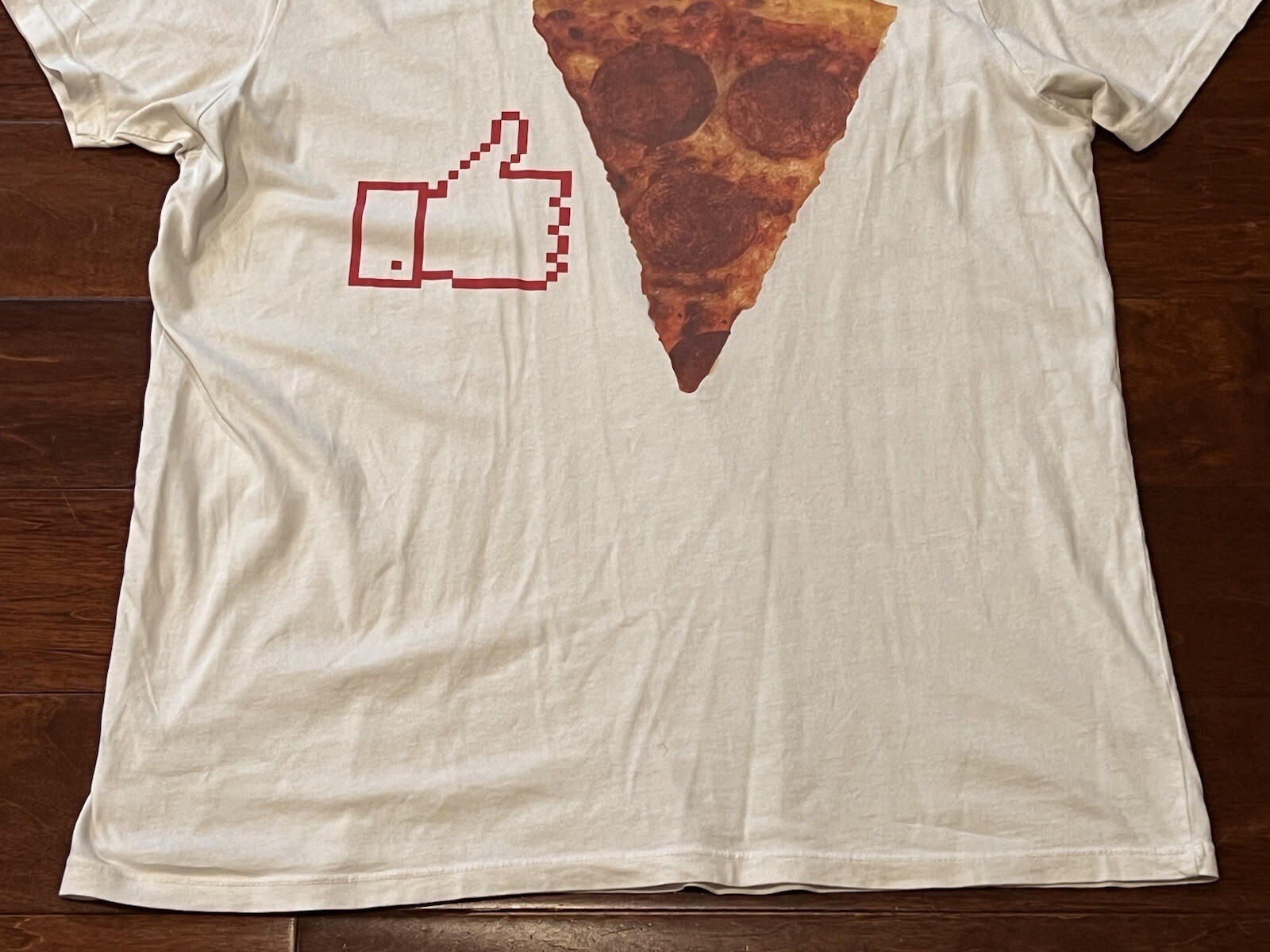 Junk Food White Mens XL Pepperoni Pizza Slice Thumbs Up Graphic Picture T Shirt gallery