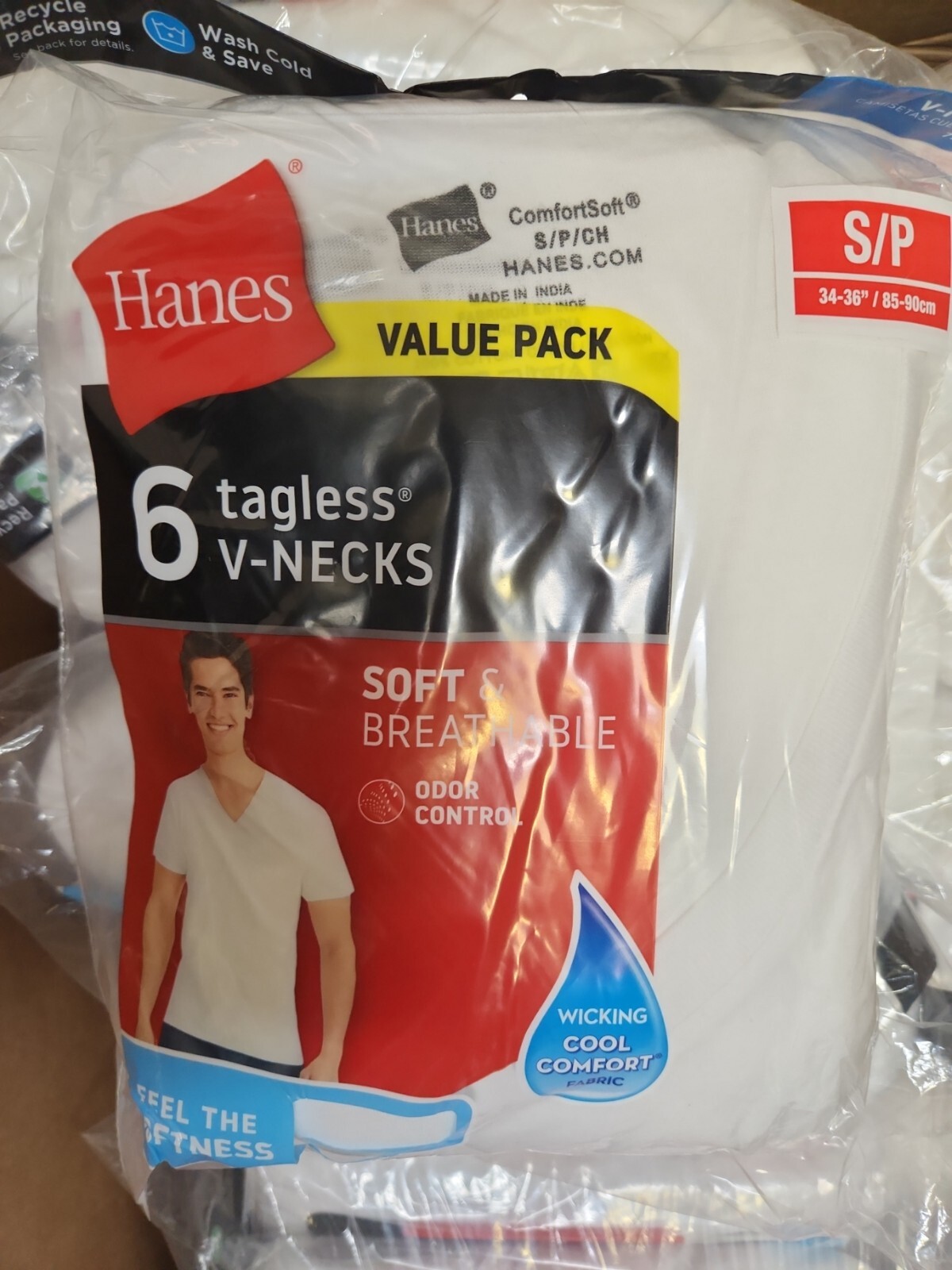 Hanes Men's tagless V-Necks T-Shirts White 6 Pack Size S (34-36") gallery