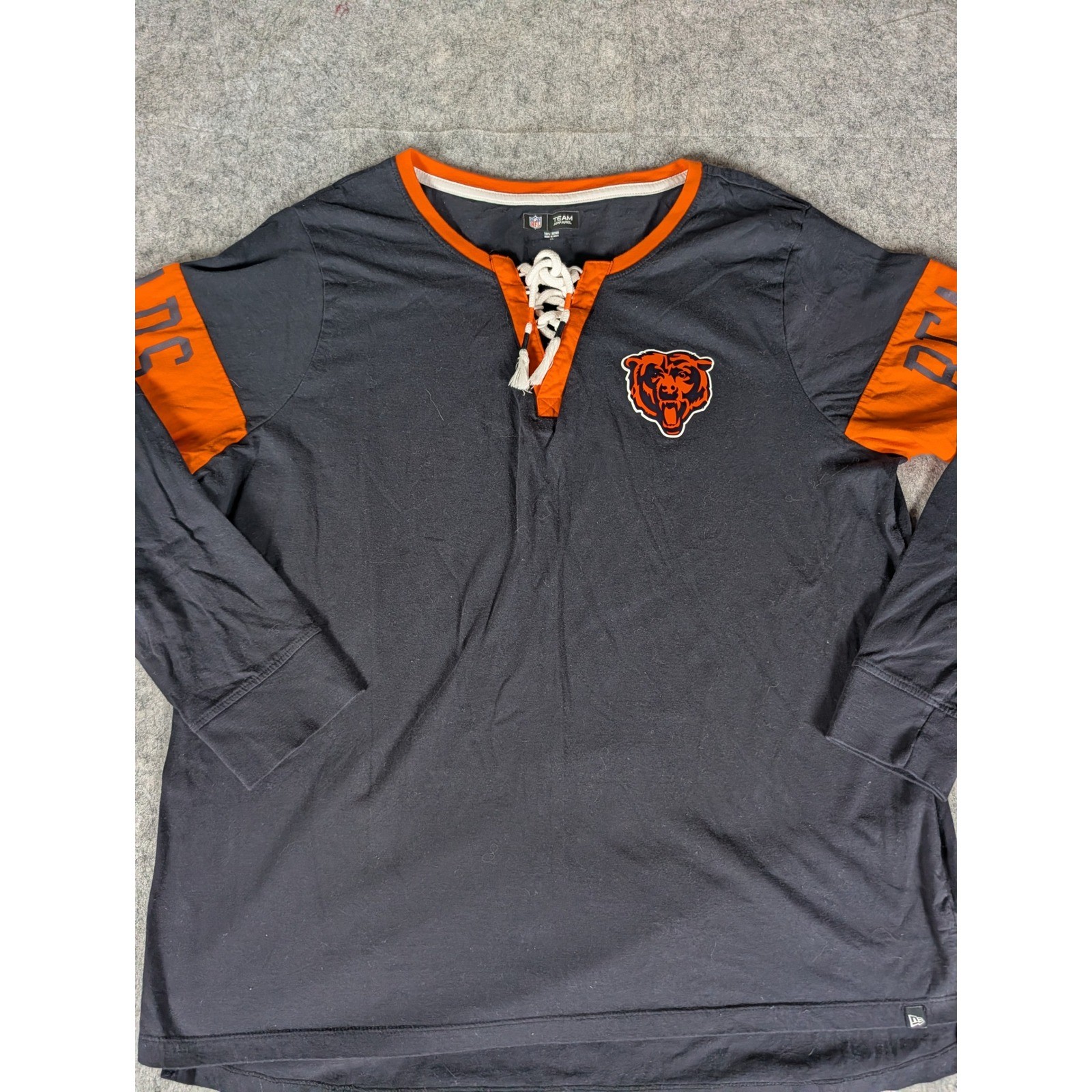 NFL Team Apparel Chicago Bears Lace Up Long Sleeve Shirt Navy Blue Orange XL gallery