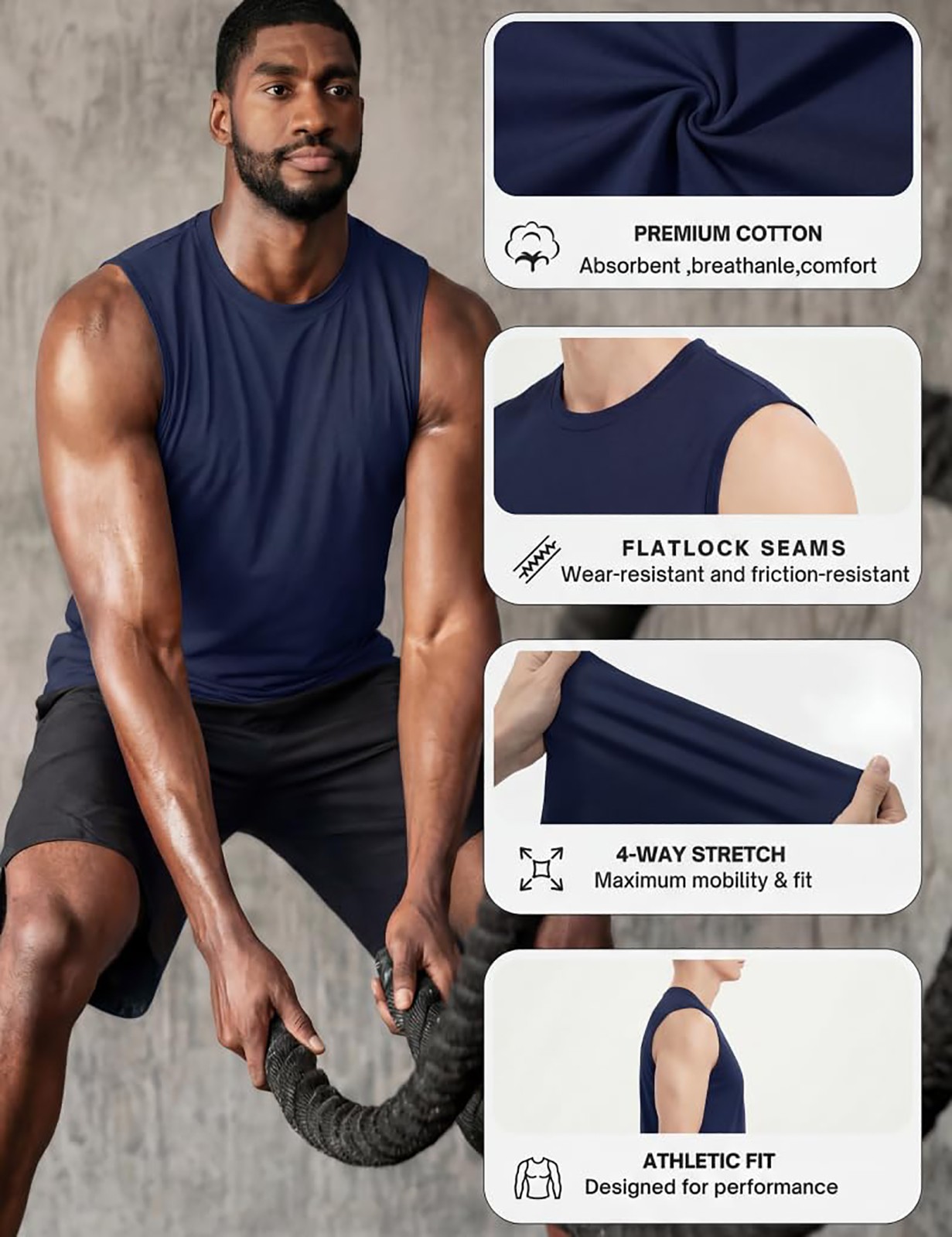 Men's Tank Tops Cotton Sleeveless Shirts Muscle Gym Workout Causal Summer Shirt gallery