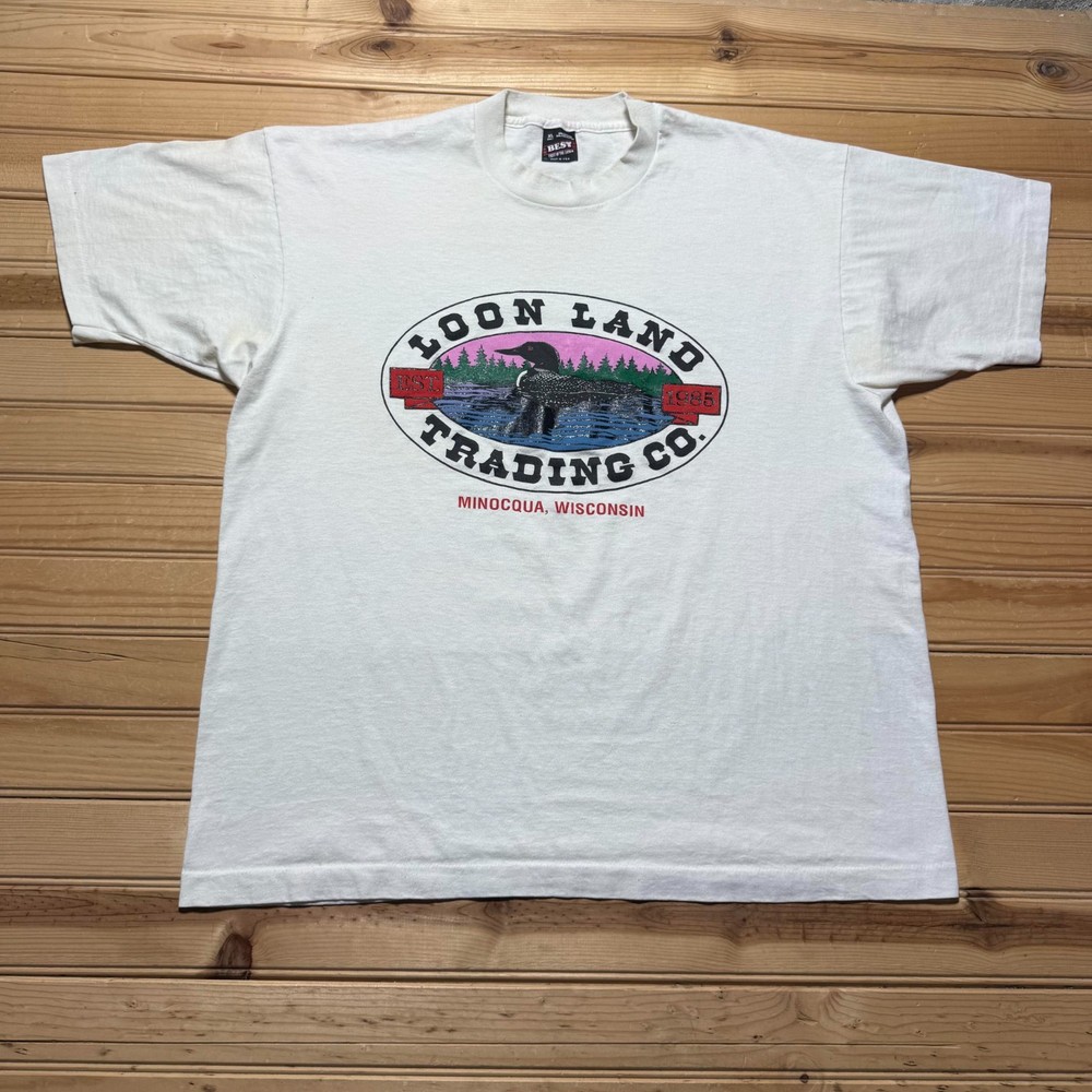 Vintage 90s Loon Land Trading Co Minocqua Wisconsin Graphic T-Shirt USA – XL