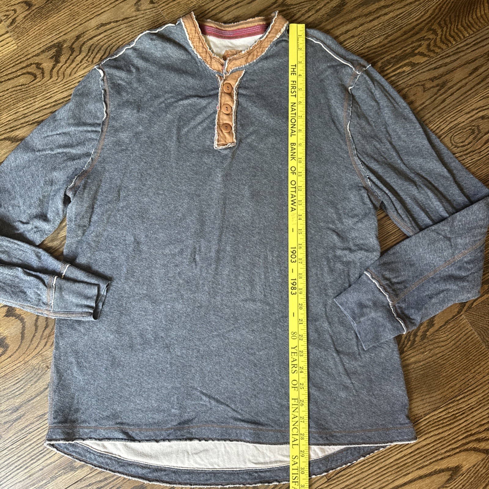 Carbon2Cobalt Mens Large Gray Henley Long Sleeve Shirt Cotton Casual gallery