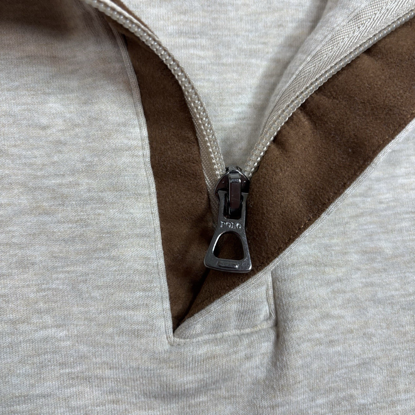 Polo Ralph Lauren Long Sleeve 1/4 Zip Pullover LSHZM16 Beige Brown Zipper Mens M gallery