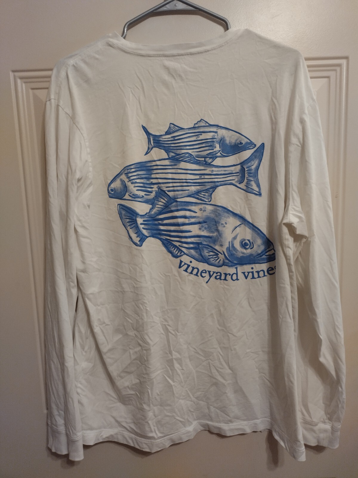 Vineyard Vines Bass Fish Shirt Large Fishing Fisherman Beach Ocean White BG24 gallery