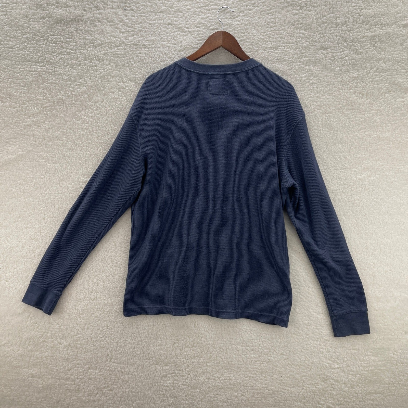 St Johns Bay Shirt Mens XL Blue Waffle Knit Thermal Henley Grunge Y2K Granola gallery