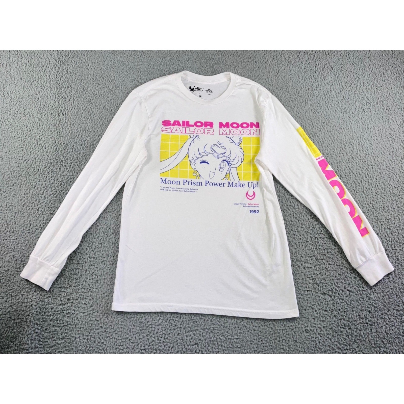Sailor Moon Long Sleeve Graphic T-Shirt Men M White Moon Prism Power Make Up gallery