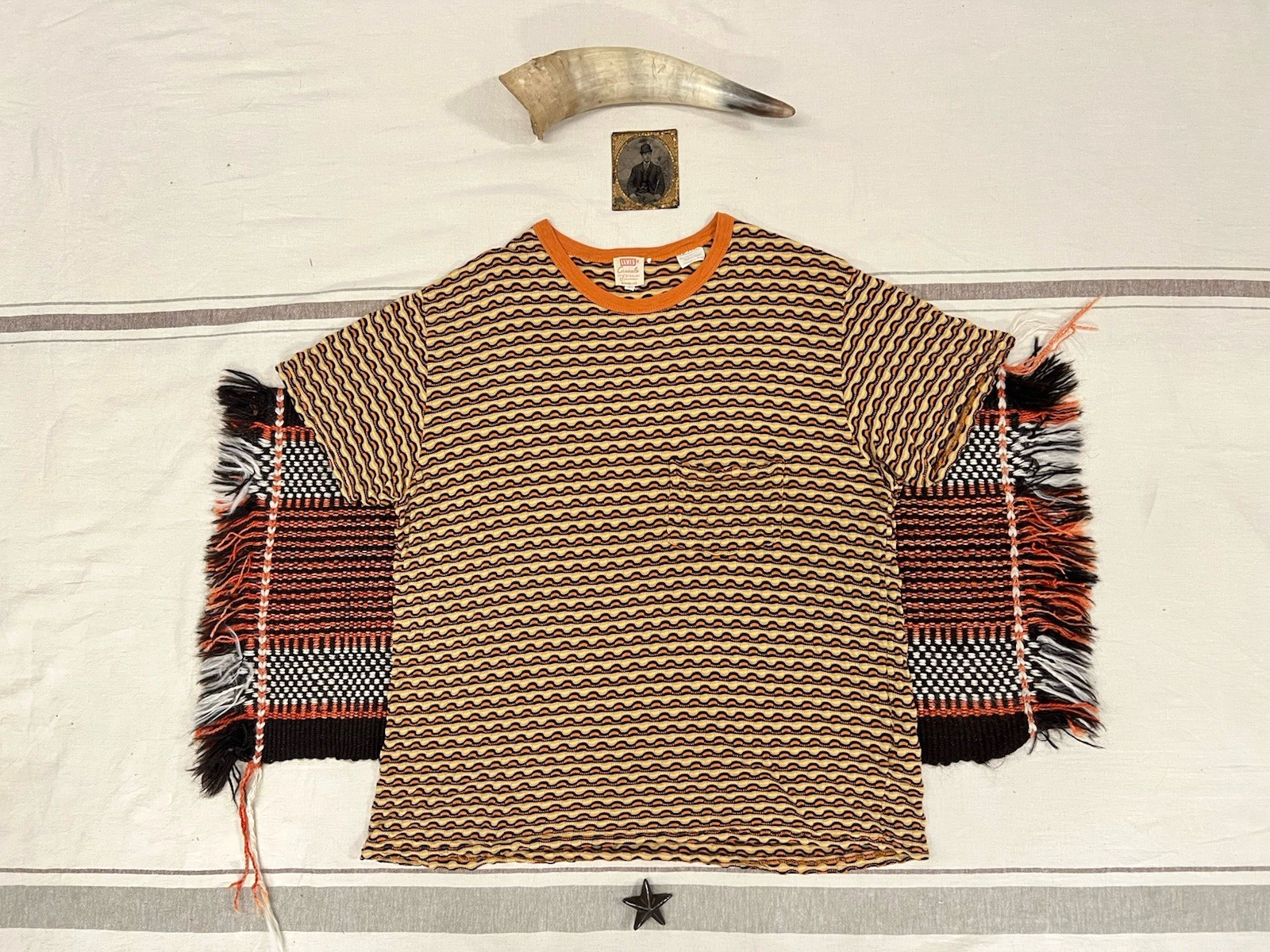 LVC T-Shirt L Levi's Vintage Clothing Casuals Orange Ringer Wave Pattern Stripe gallery