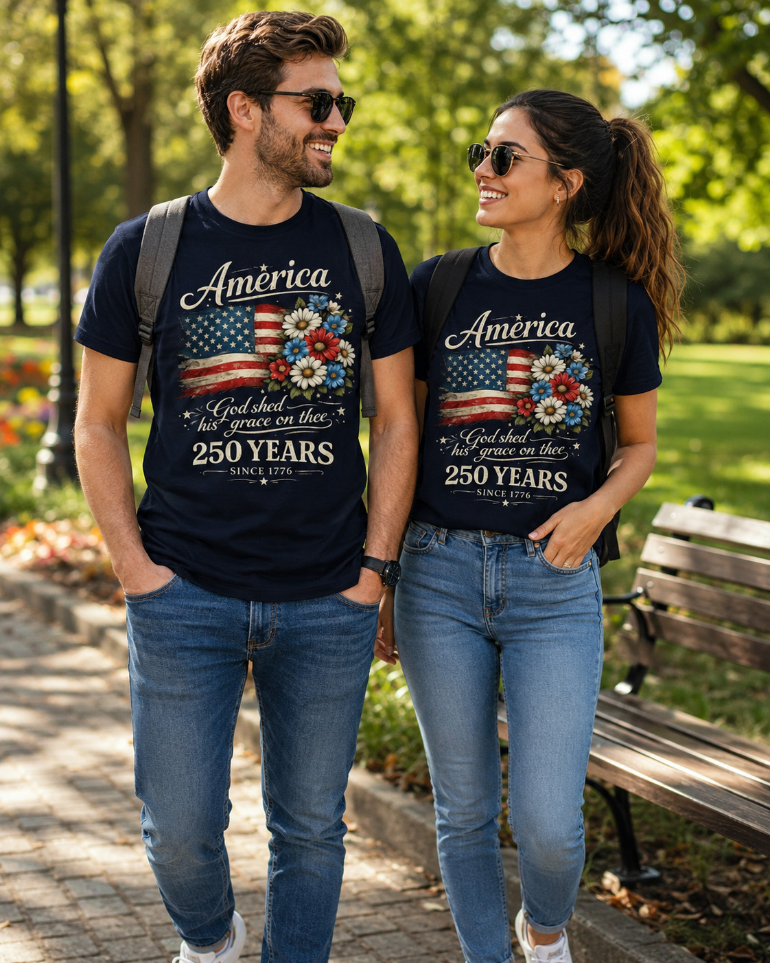 250th Anniversary Flag Floral USA Flag Patriotic 4th of July T-Shirt gallery