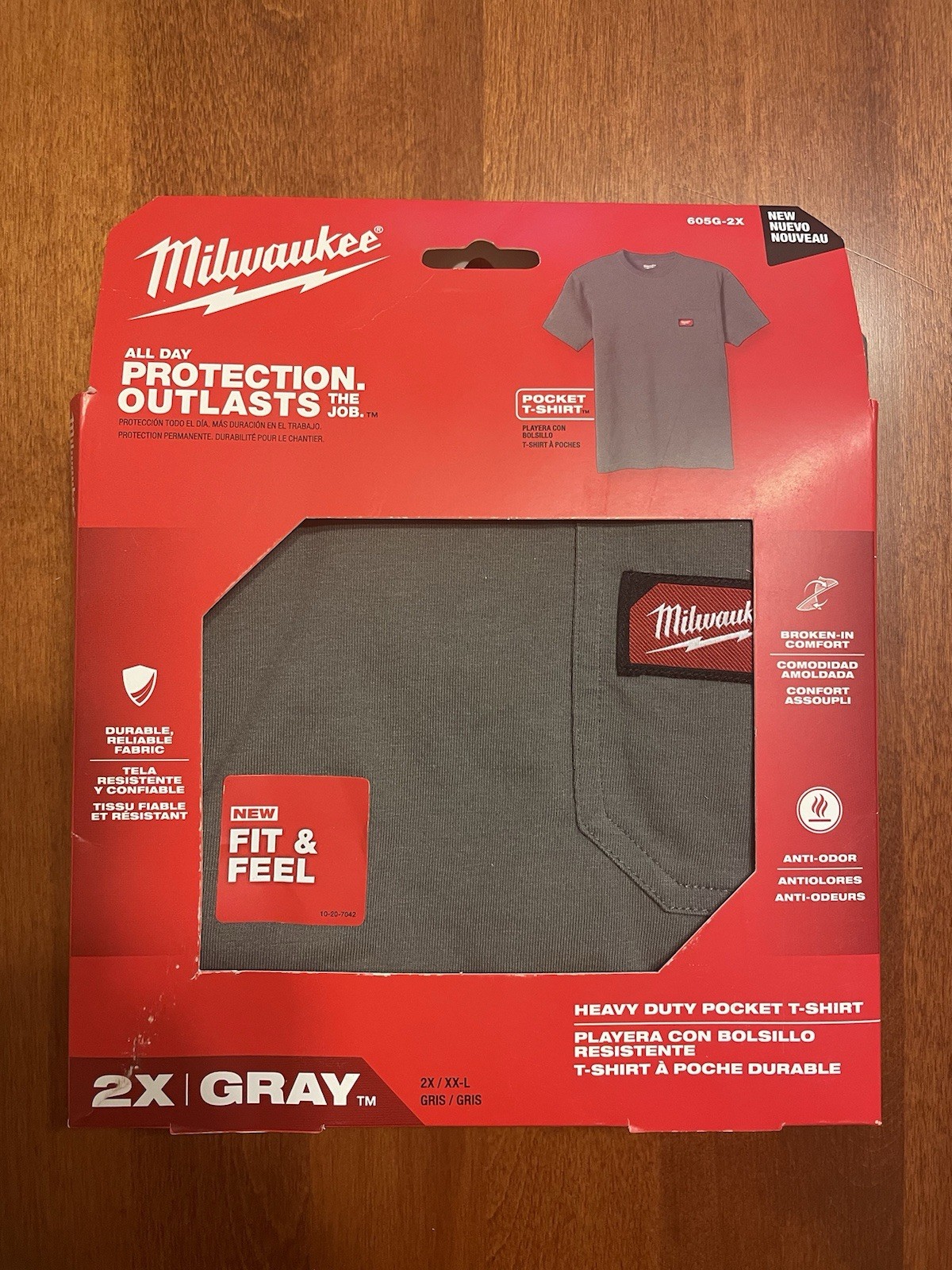Milwaukee 605G-2X Gridiron Short Sleeve Pocket T-Shirt, Gray, 2X, Free Shipping!
