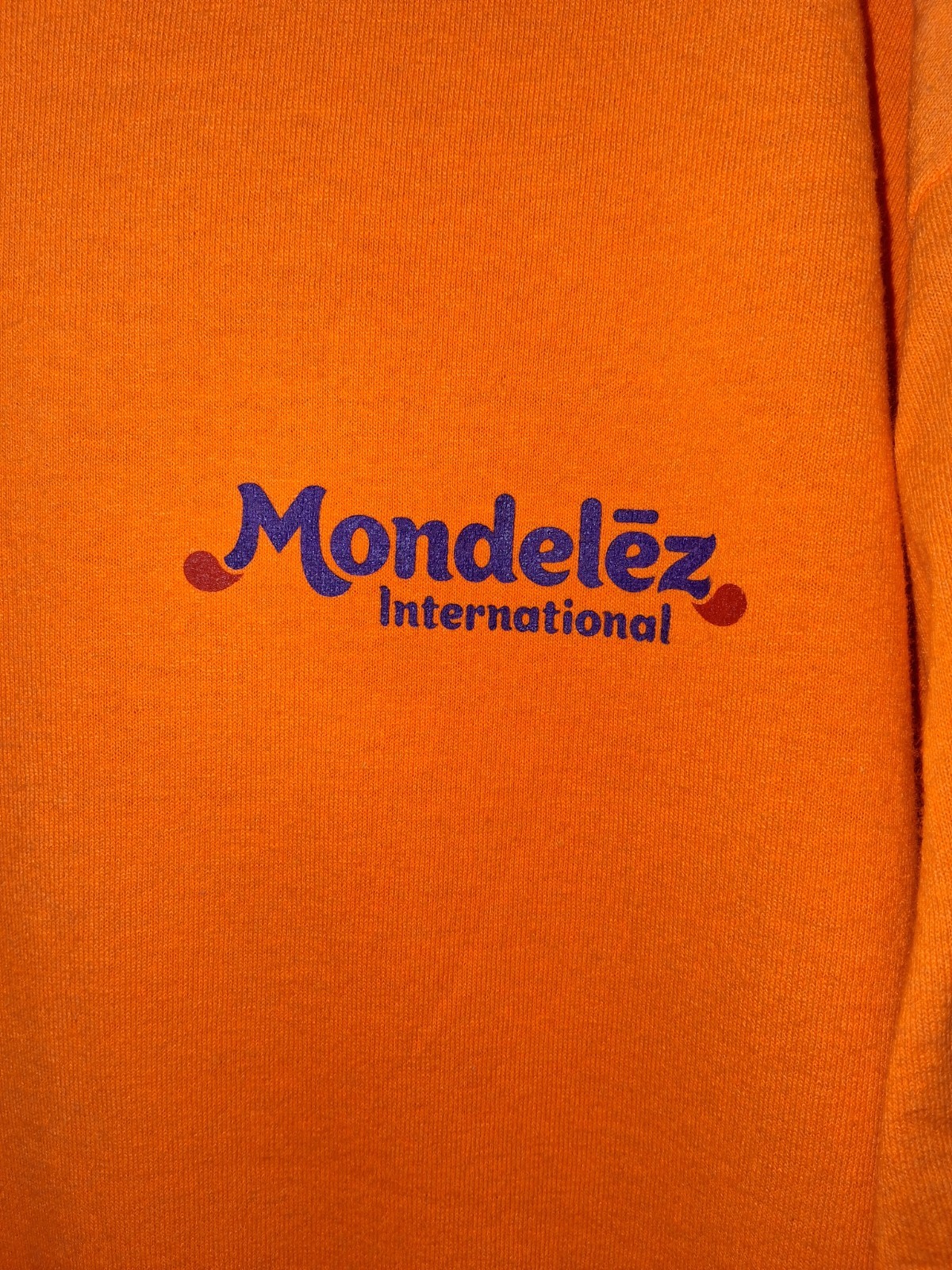 Mondelez International Orange Work Employee Tee Gildan Double Sided Graphic XL gallery