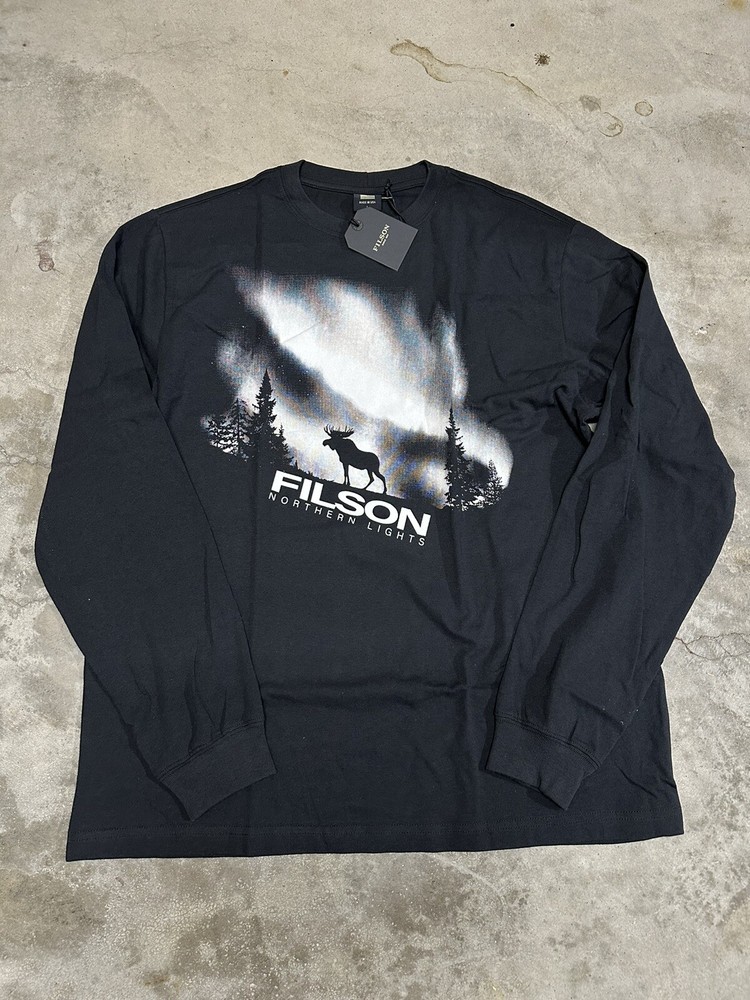 NWT Filson Northern Lights Long Sleeve Moose T Shirt Black Made in USA Outdoors