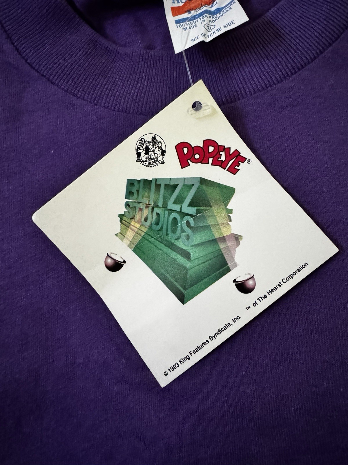 DEADSTOCK 1993 Popeye Single Stitch Tee XL Purple NWT OG Tags King Blitz Studios gallery