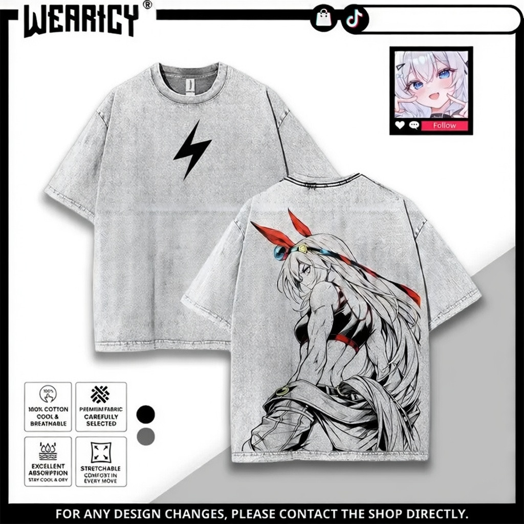 Wearicy Tamamo Cross T-Shirt – Uma Musume Vintage Washed Oversized Graphic Tee