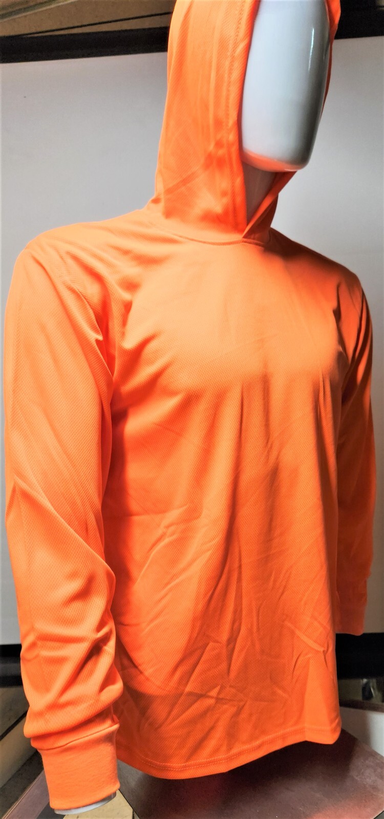 Safety Orange Long Sleeve Shirt With Hoodie, Polyester birdeye mesh fabric gallery