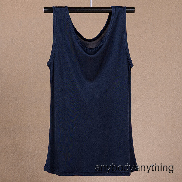 Men's 100% Silk Tank Tops Crew Collar Sleeveless T-Shirt Knitted Undershirt Tops gallery