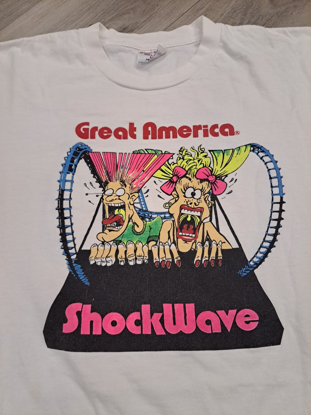 Vintage Great America Shockwave Shirt Roller Coaster Single Stitch Teejays gallery