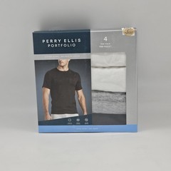 PERRY ELLIS 4 Pack Men’s L XL Crew Neck Stretch Cotton T Shirt Black Gray White