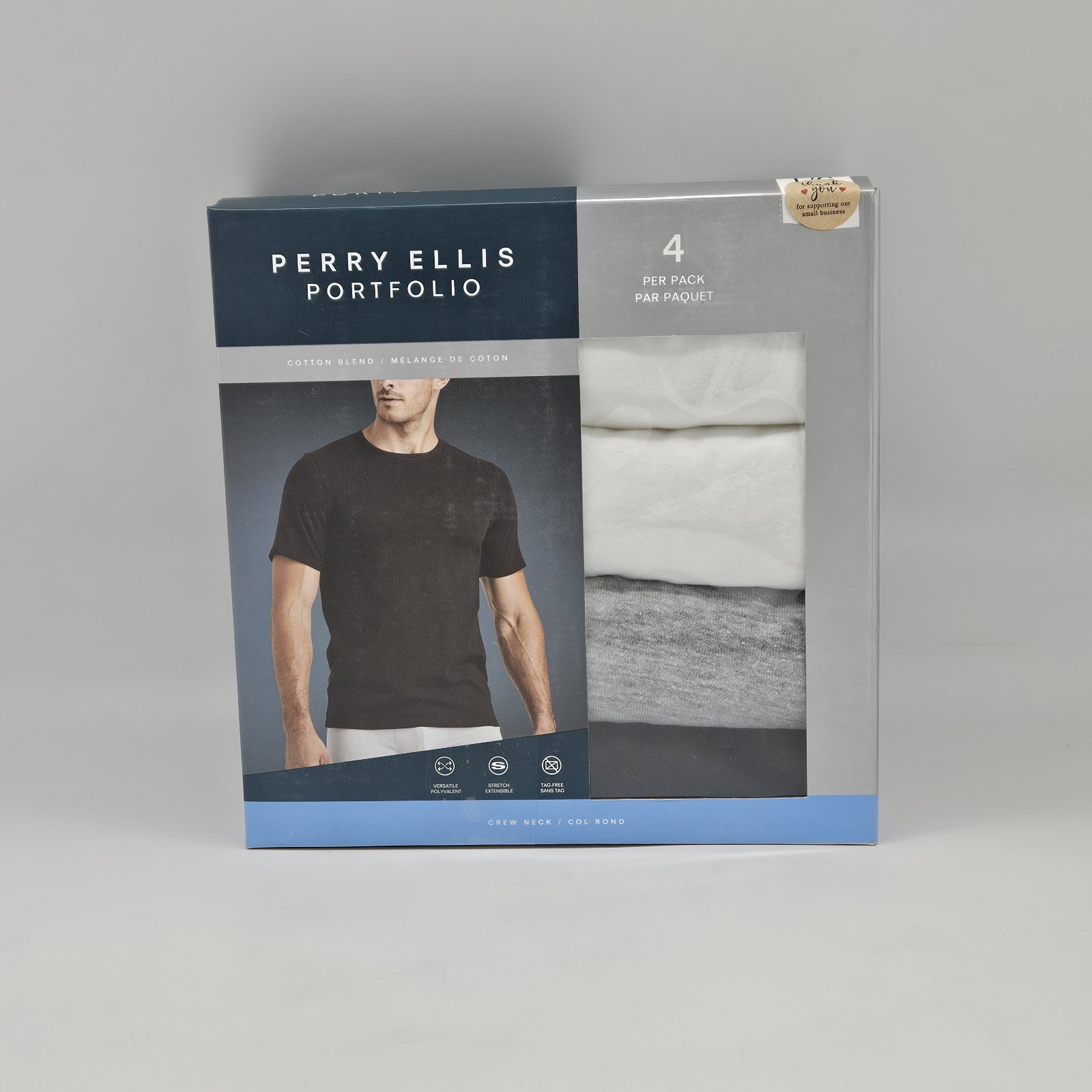 PERRY ELLIS 4 Pack Men’s L XL Crew Neck Stretch Cotton T Shirt Black Gray White