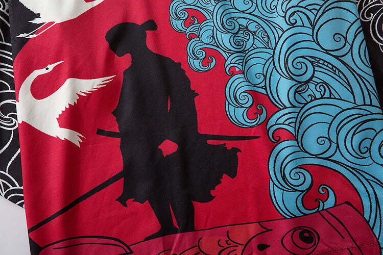 Niepce Streetwear Japanese Black Kimono Graphic Tee Samurai Short Sleeves Shirt gallery