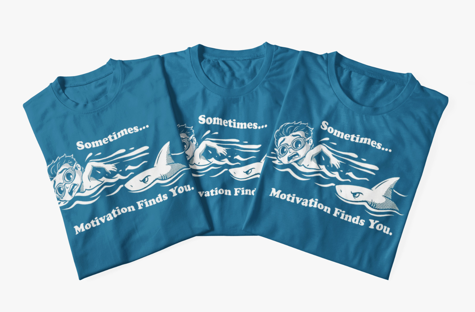 Summer Sometimes Motivation Finds You Shark Swimmer Funny Graphic T-Shirt tee gallery