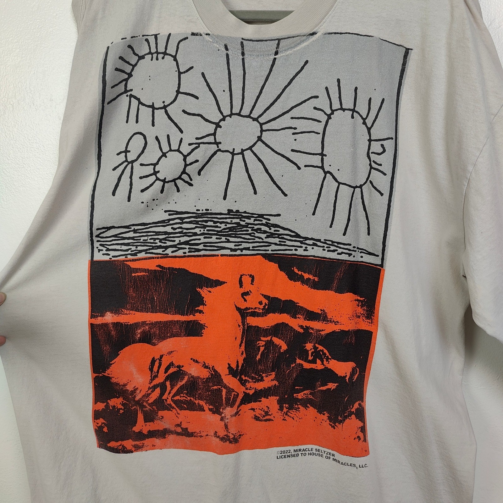 Miracle Seltzer Mens T-Shirt XL Beige Graphic Long Sleeve Holy Spirit Streetwear gallery