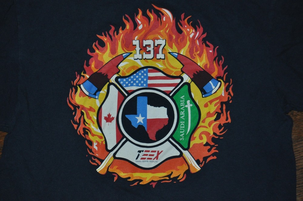 t-shirt medium texas engineering fire academy fire fighter 21 inches pit 2 pit