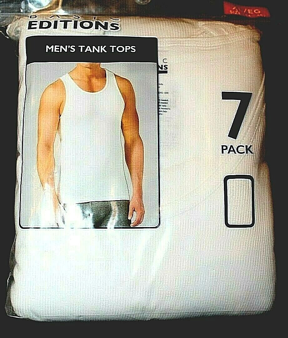 Basic Editions Men's 7-Pack White Tank Top Sleeveless Shirt L-XL (44-46") gallery
