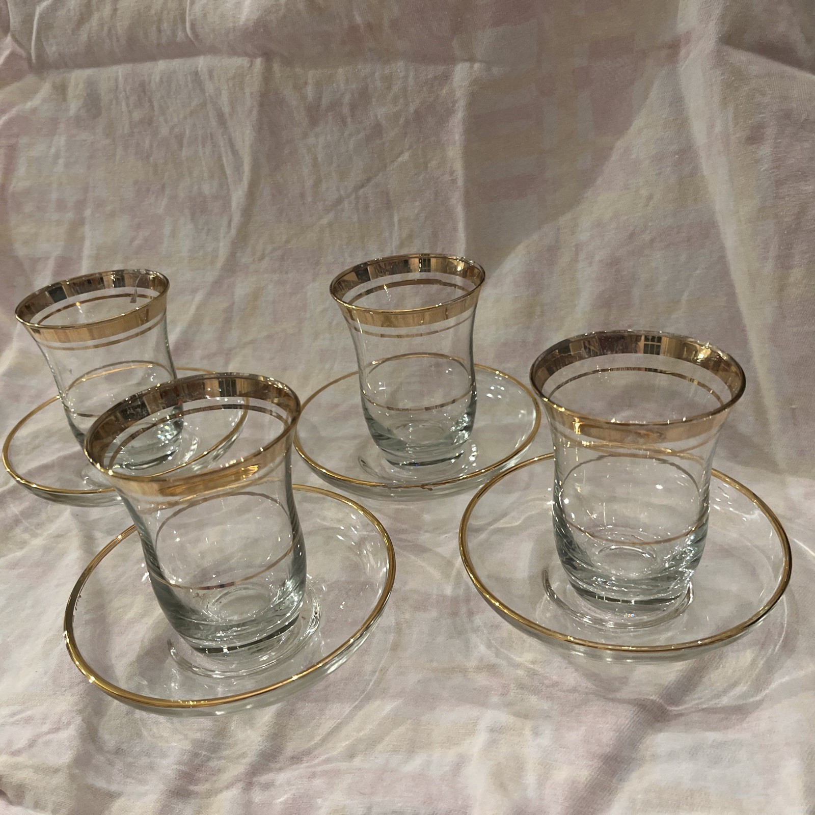 Vintage TURKISH TEA SET with Gold Trim. Set o4