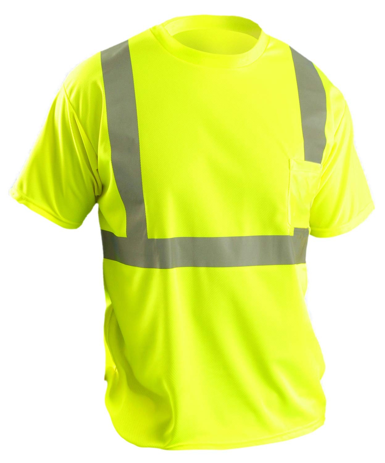 Medium Yellow Wicking Birdseye T Shirt ANSI Class 2 Reflective Pocket UPF 30 gallery