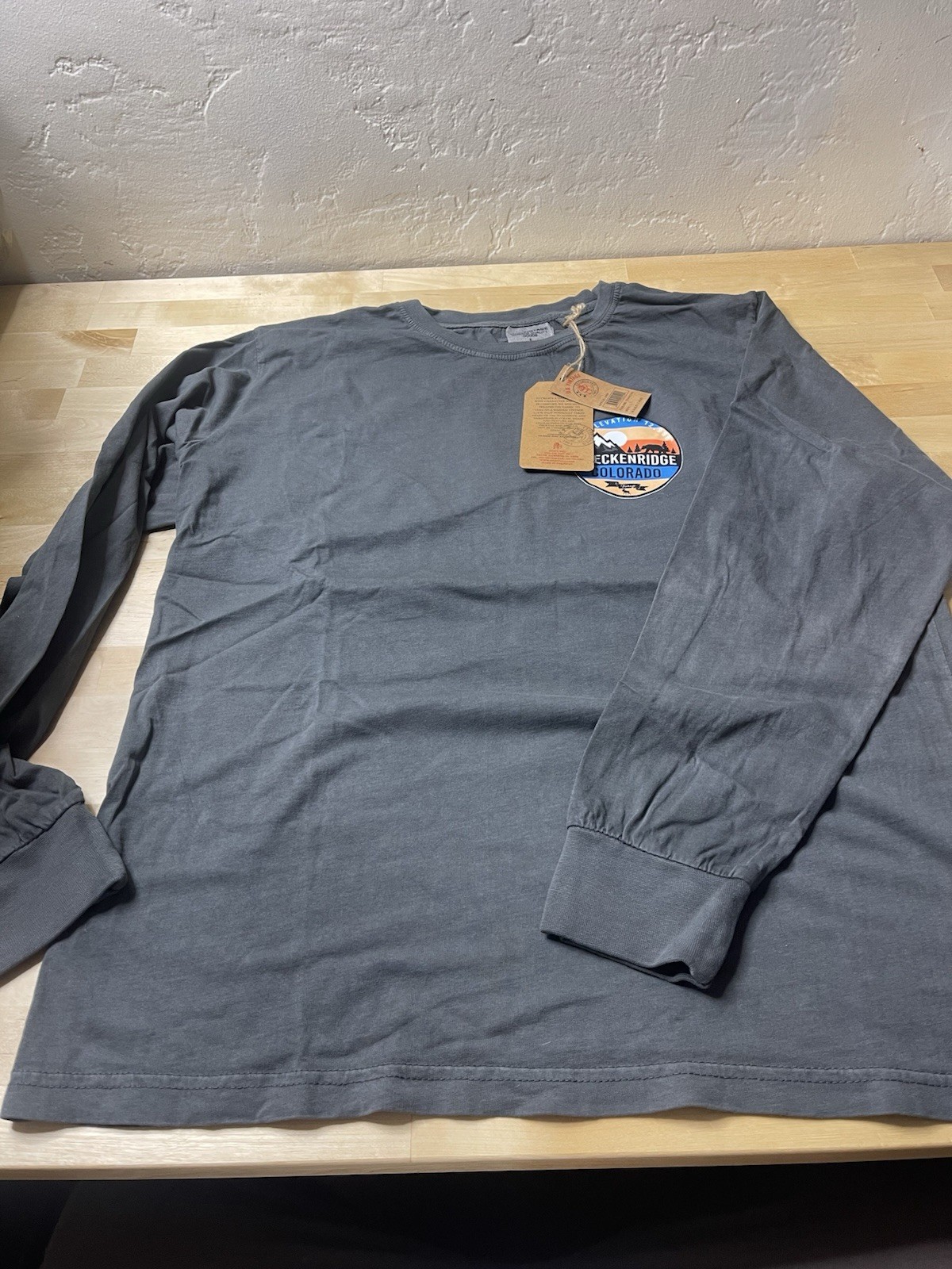 U. S. Vintage Men's Garment Dyed Charcoal Crew Neck Long Sleeve T-Shirt Tee $50 gallery