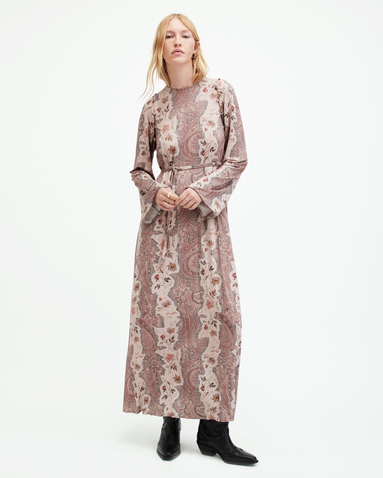 All Saints Womens Paisley Maxi Dress Cascade Long Sleeve / Sleeveless Viscose gallery