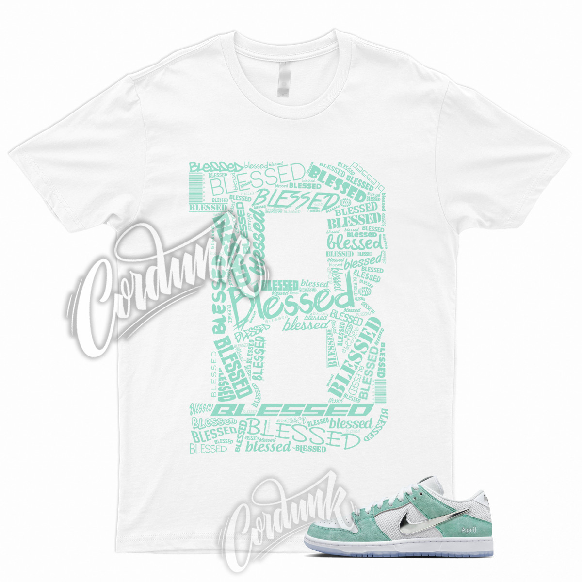 BLESSED Shirt for SB Turbo Dunk April Green Metallic Silver 1 Dunk Low Mid High gallery