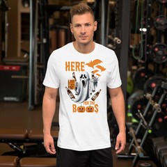 “Here for the BOOS ” – Spooky Halloween T-Shirt”