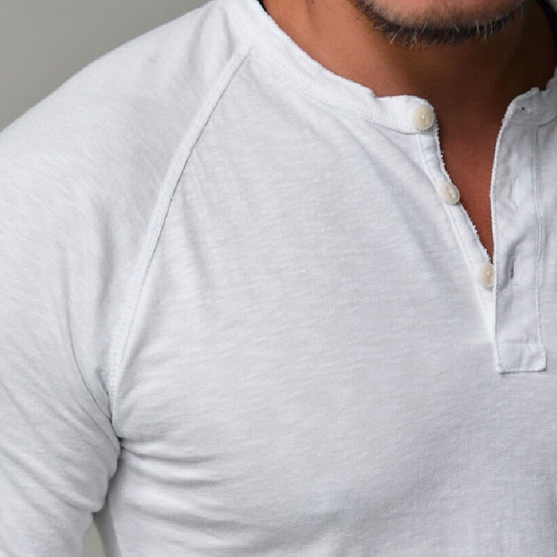Men's Long Sleeve Cotton T-Shirt Solid Slim Fit Button Up Tops Blouse Tee Casual gallery