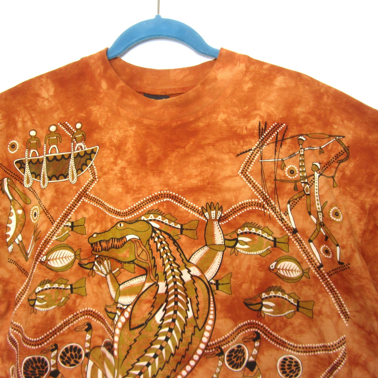 VTG 90s Churinga Australia Tie Dye Dreaming Animals Native L Indigenous Orange gallery