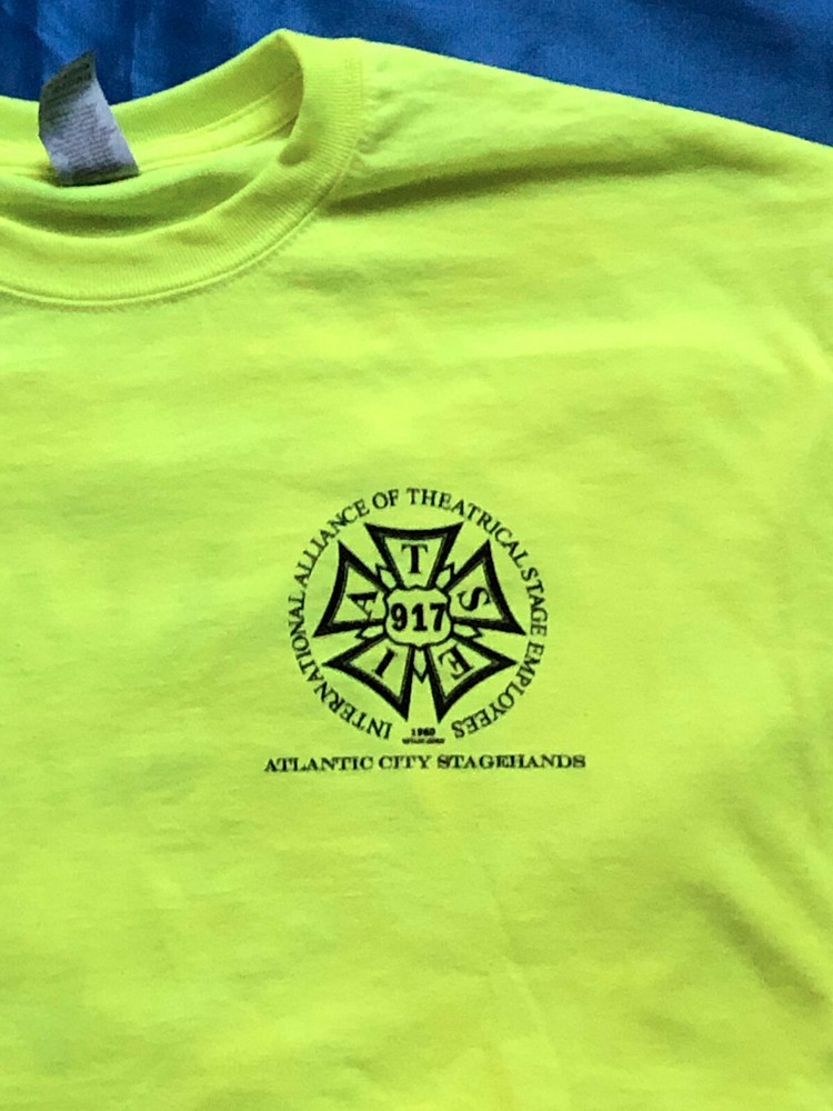 IATSE Local 917 Atlantic City Stagehands Union T-shirt, Safety Yellow/Green, New