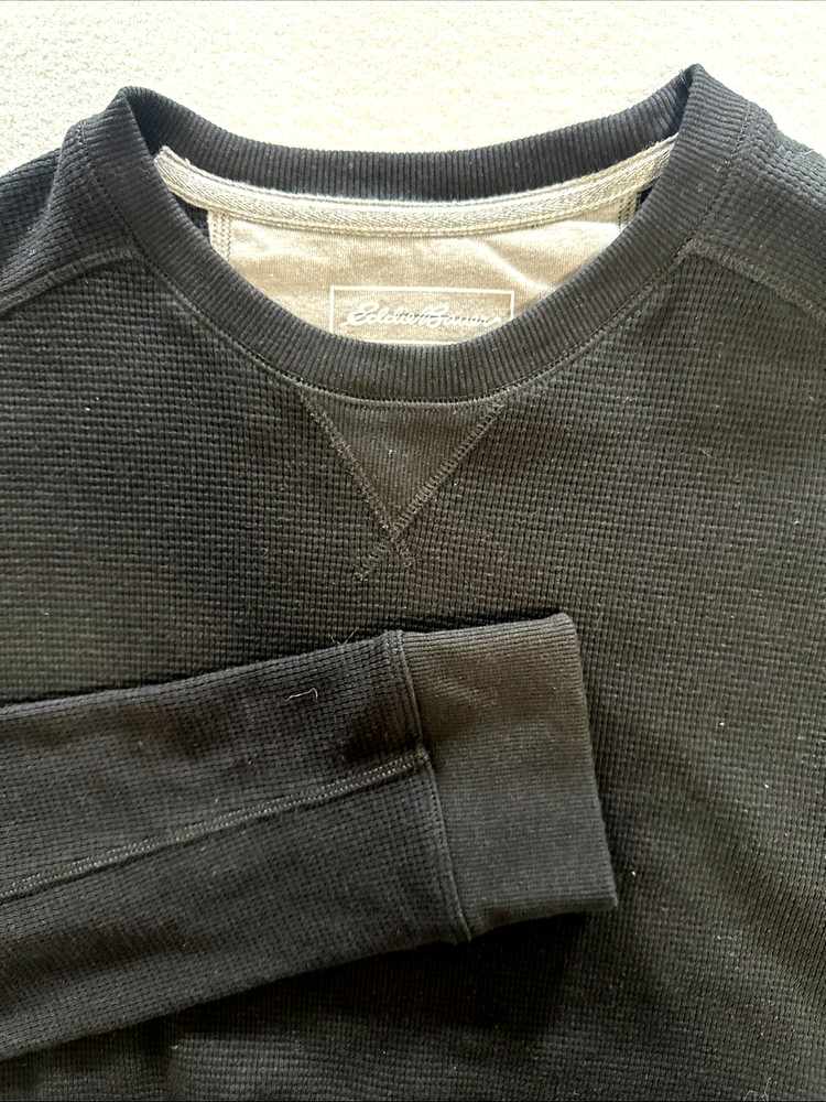 Eddie Bauer pullover crew neck waffle texture ribbed neck cuffs black mens Large