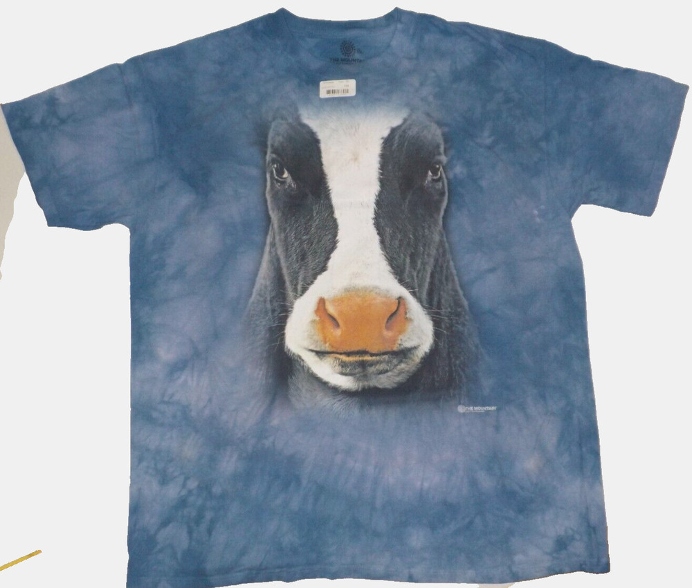 The MOUNTAIN Black COW Face BLUE Hand Dyed Graphic T-Shirt 100% Cotton 2XL (NWT)