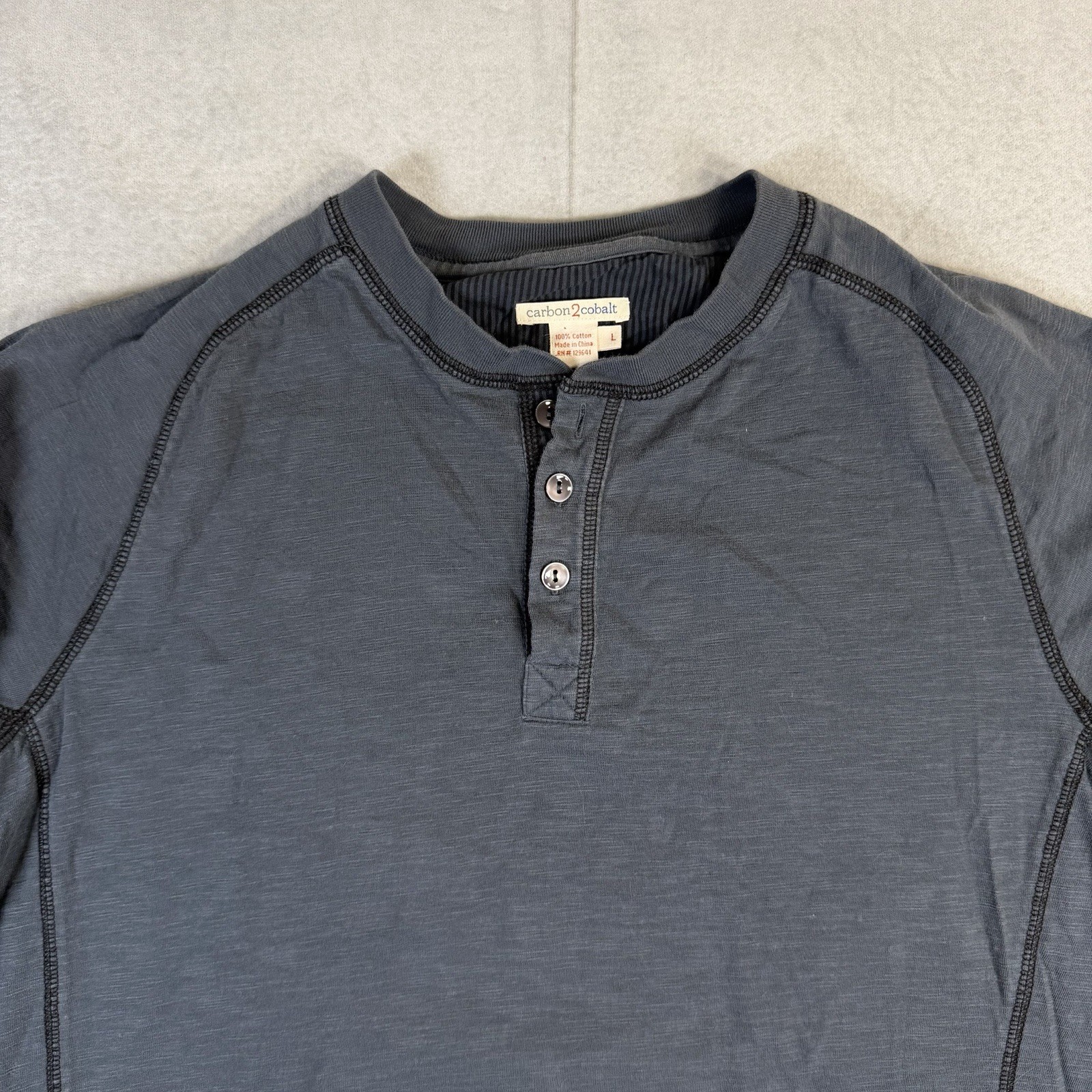 Carbon 2 Cobalt Henley Shirt Mens Large Gray Long Sleeve Button Pullover gallery