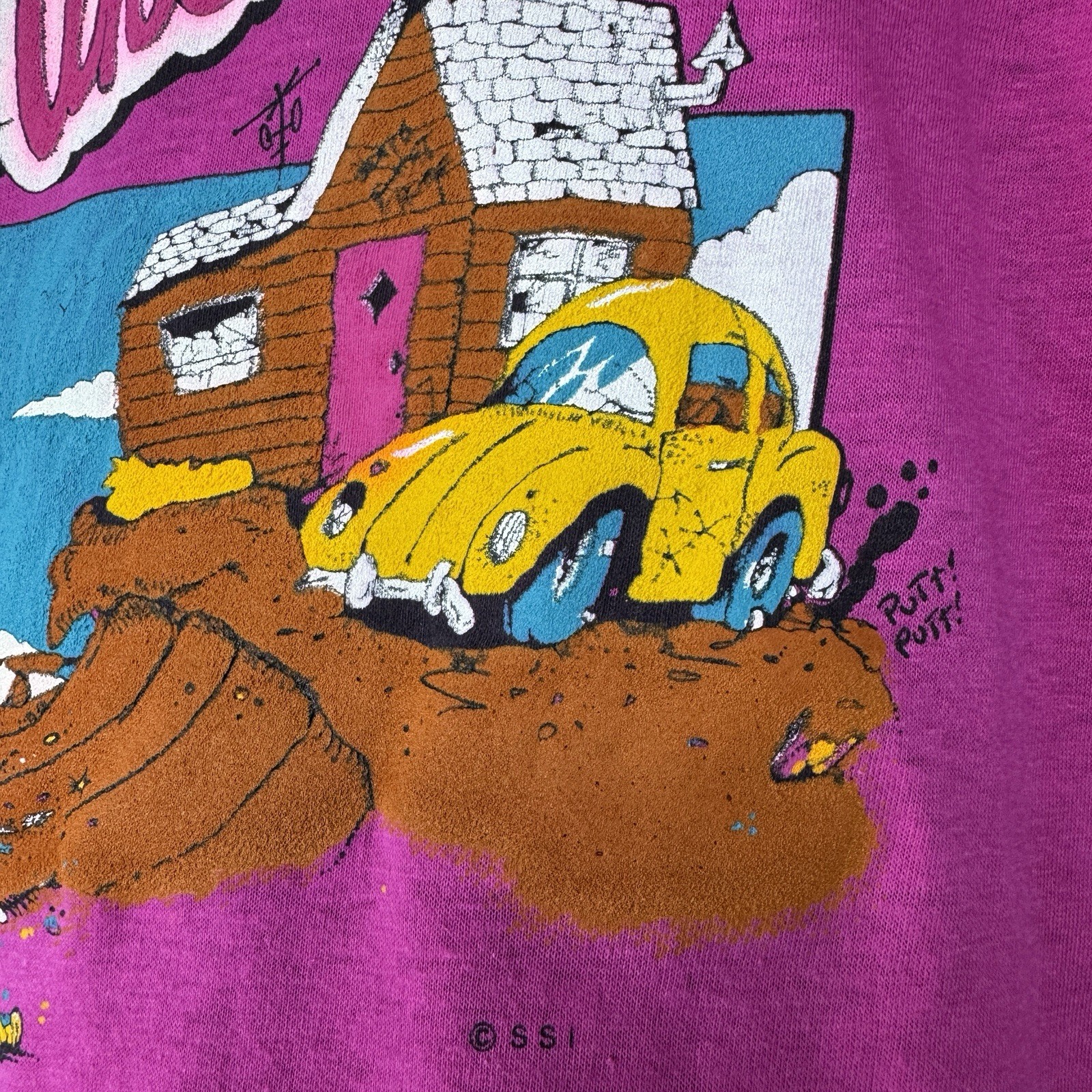 Vtg 80s Lifestyles of Poor & Unknown Top Half Tropix Pink Single Stitch Tee Sz L gallery