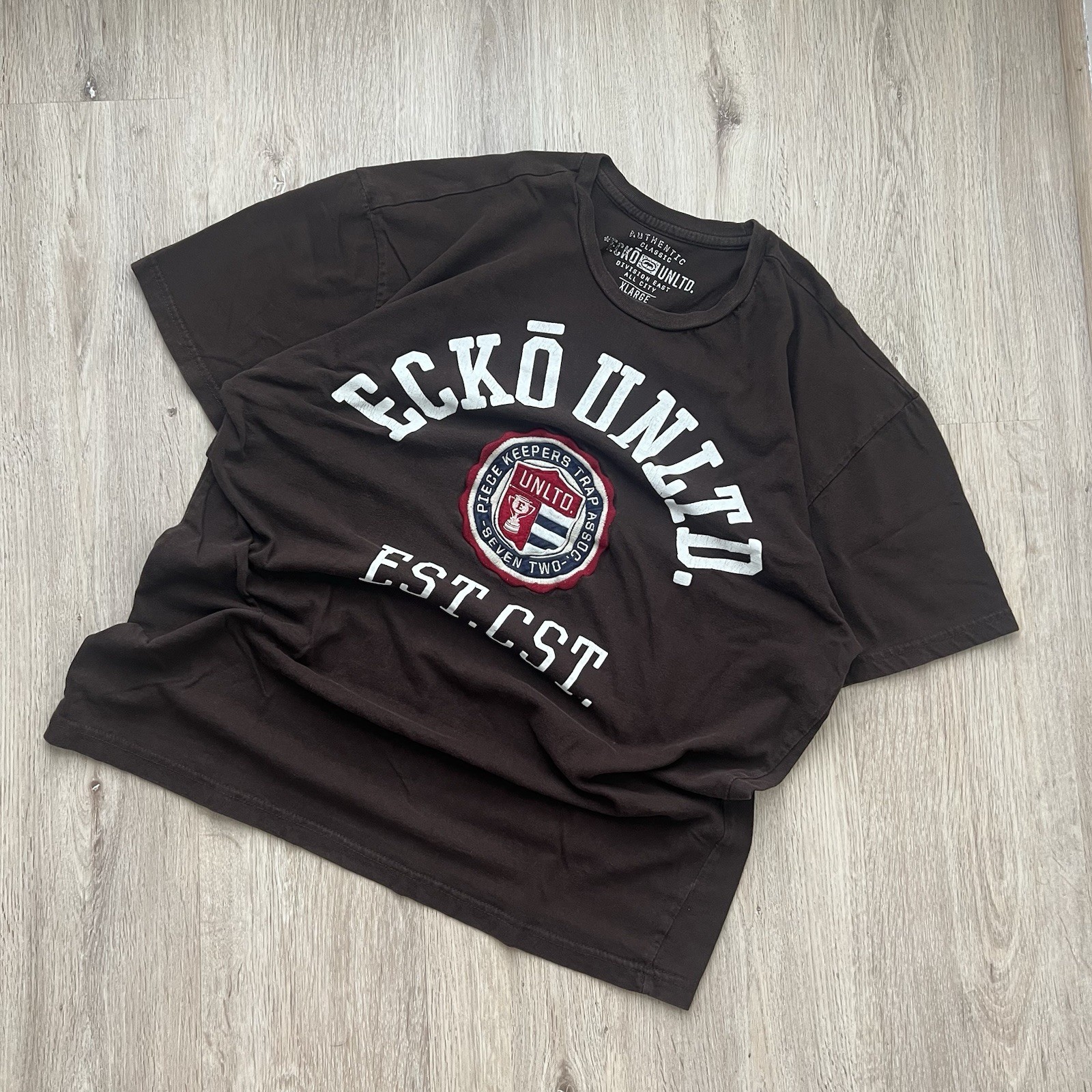Vintage Ecko Unltd Men’s Brown 3D Spellout Embroidered Y2K Grunge Shirt Size XL gallery
