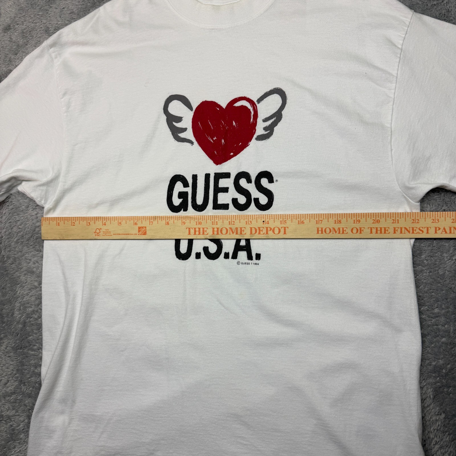 Vintage Guess T Shirt Adult One Size OSFA White Heart 1994 Made in USA 90s gallery