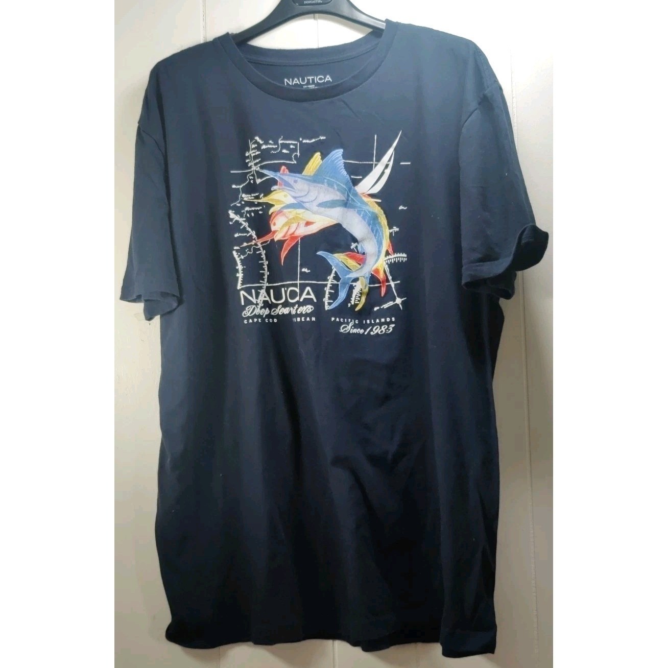 RARE Nautica Men's XXL NAVY Blue T-Shirt Deep Sea Charters CLASSIC 2xl Marlin gallery