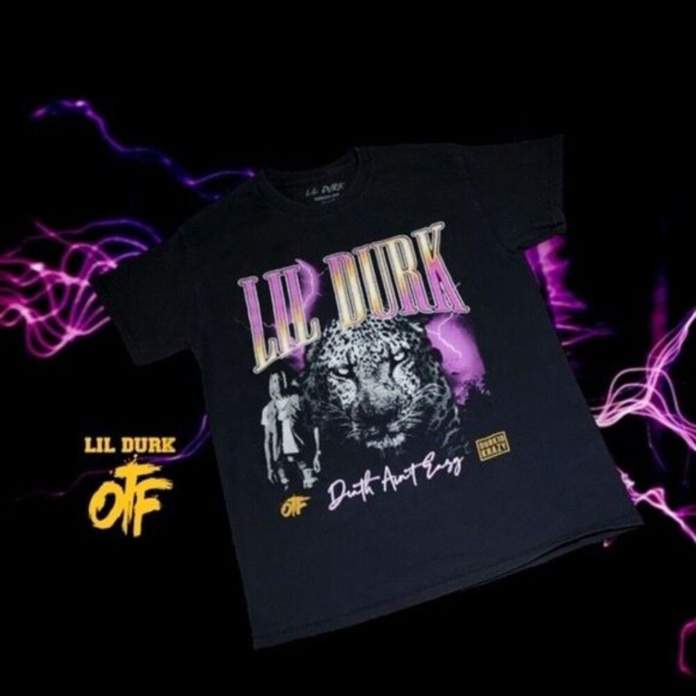 Lil Durk OTF T-Shirt Mens Death Aint Easy Graphic Rap Tee Black Medium