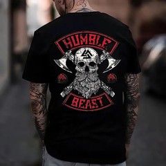 HUMBLE BEAST Viking Skull Print Men’s T-Shirt, Top Menswear, Gift For Him