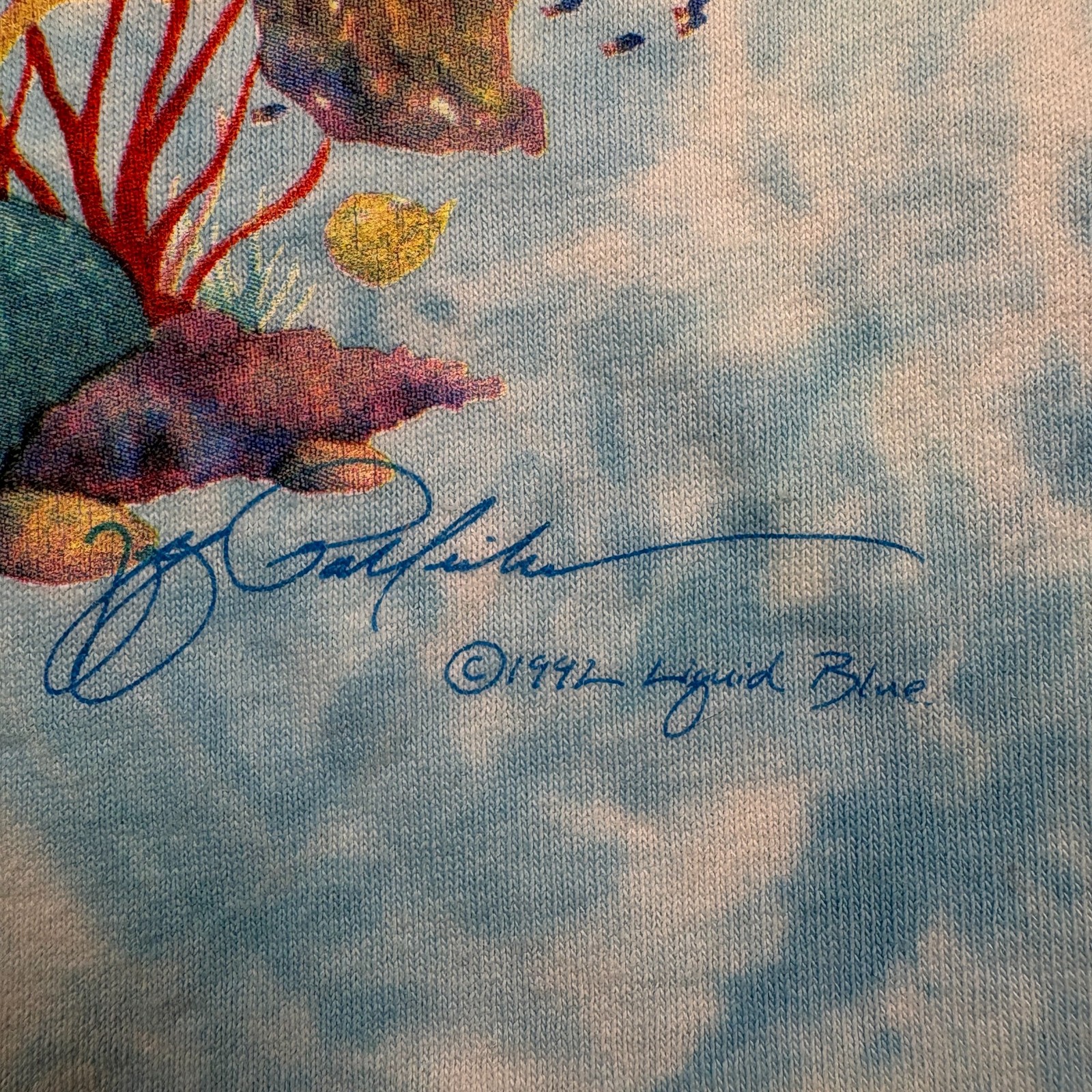 Vintage 1992 Coral Reef Aquatic Paradise Liquid Blue T-Shirt Men XL Tie Dye Fish gallery