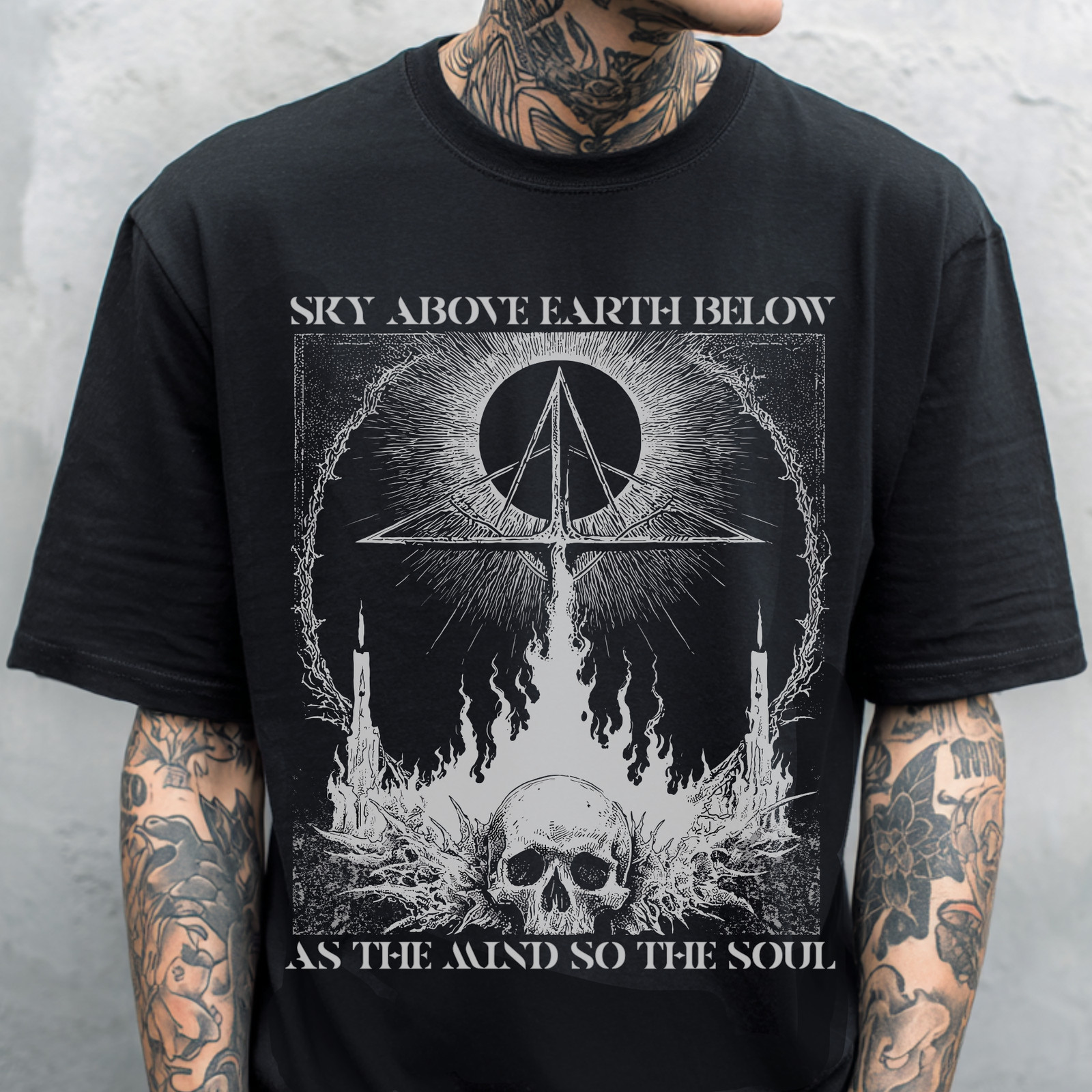Occult Skull Goth Graphic T-Shirt, Weirdcore Trippy Shirt, Punk Grunge T-Shirt gallery