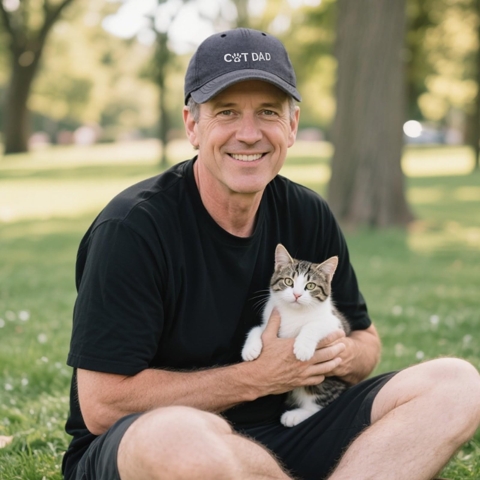 Cat Dad Hat for Men, Cat Dad Gifts, Adjustable Size Cotton Baseball Cap Black gallery
